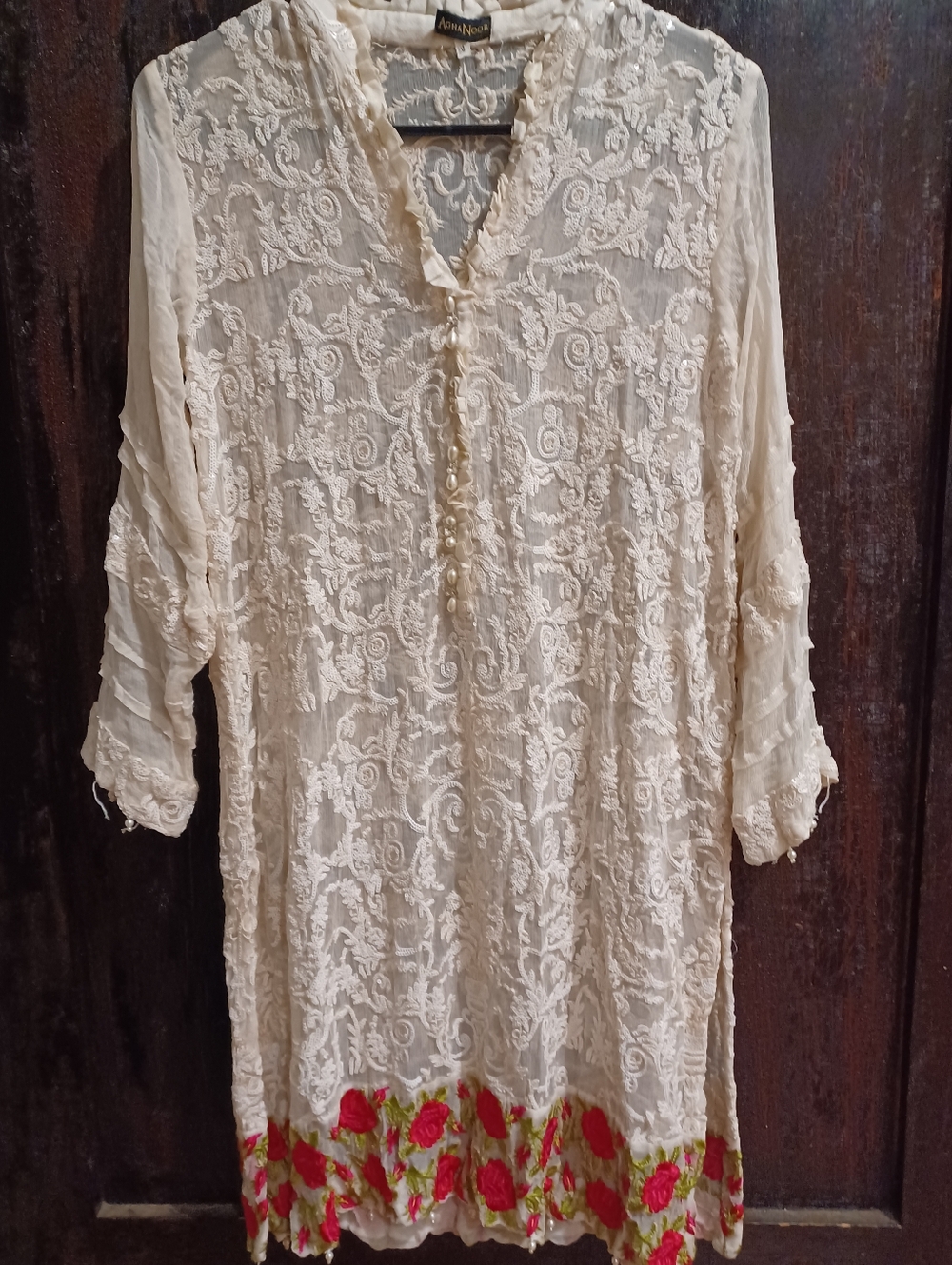 Agha Noor Emroidered Lace Kurta W/ Pearl & Gem Detail